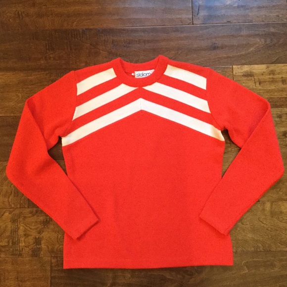 Vintage 70s 80s Slalom Orange Wool Ski Sweater - Picture 2 of 8